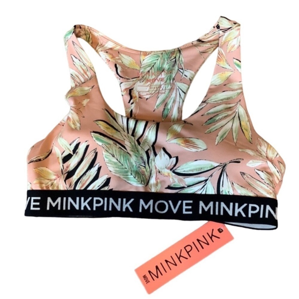 MinkPink Move racerback sports bra with tropical print Size Medium New
